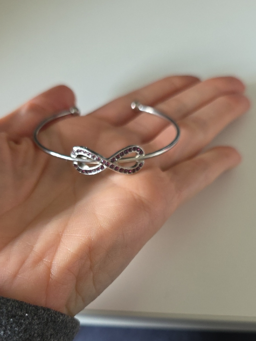 Silver Tone Infinity Cuff Bracelet with Red Stones